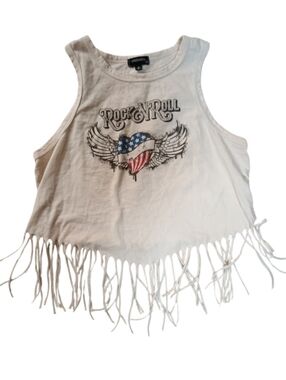 Originality White Rock & Roll Fringe Tank Top